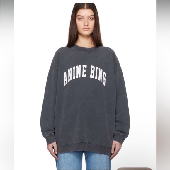 ANINE BING Revolve Distressed Designer Tyler Sweatshirt in Gray White Size XL - Picture 6 of 15